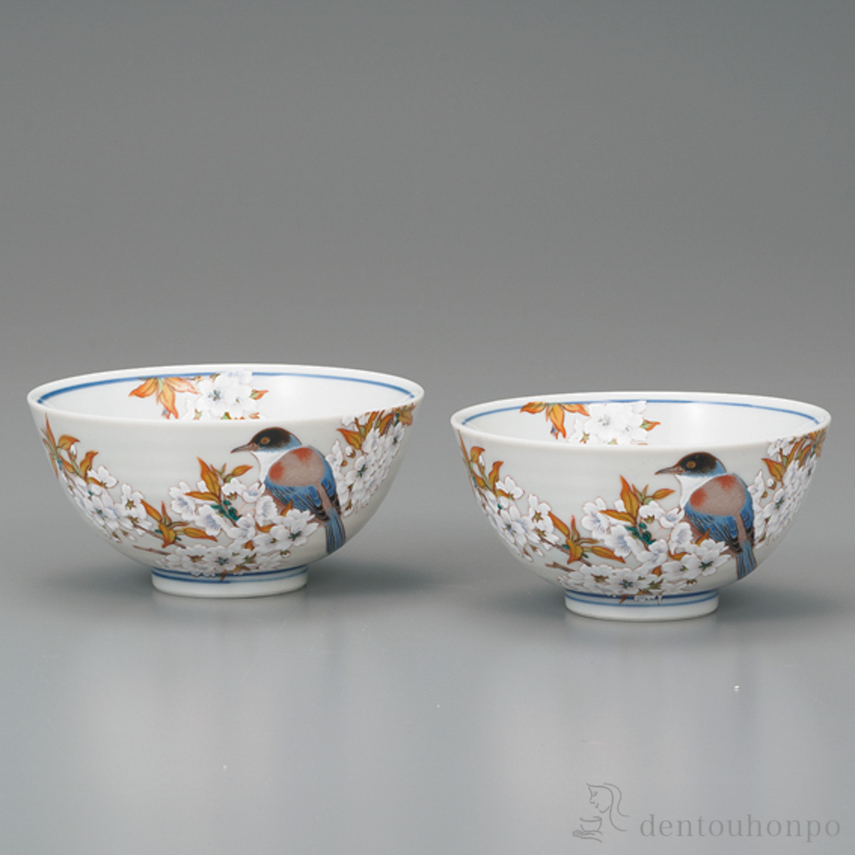 【送料無料】組飯碗 山桜に鳥 ペア≪在庫確認後、1~3営業日で出荷≫ ( ギフト プレゼント ご飯茶碗 結婚祝い おすすめ 九谷焼 )