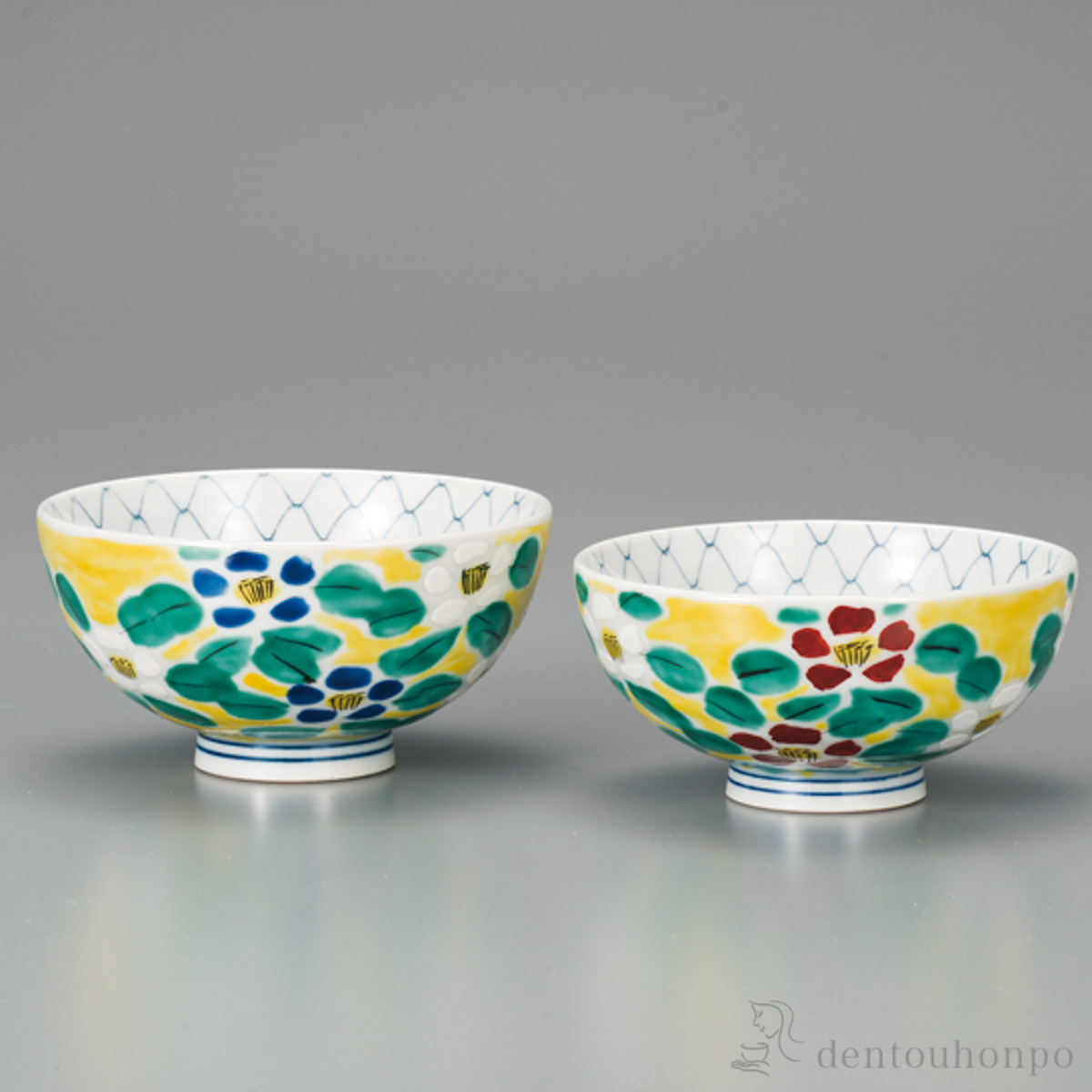 組飯碗 吉田屋風花文 ペア≪在庫確認後、1~3営業日で出荷≫ ( ギフト プレゼント ご飯茶碗 結婚祝い おすすめ 九谷焼 )