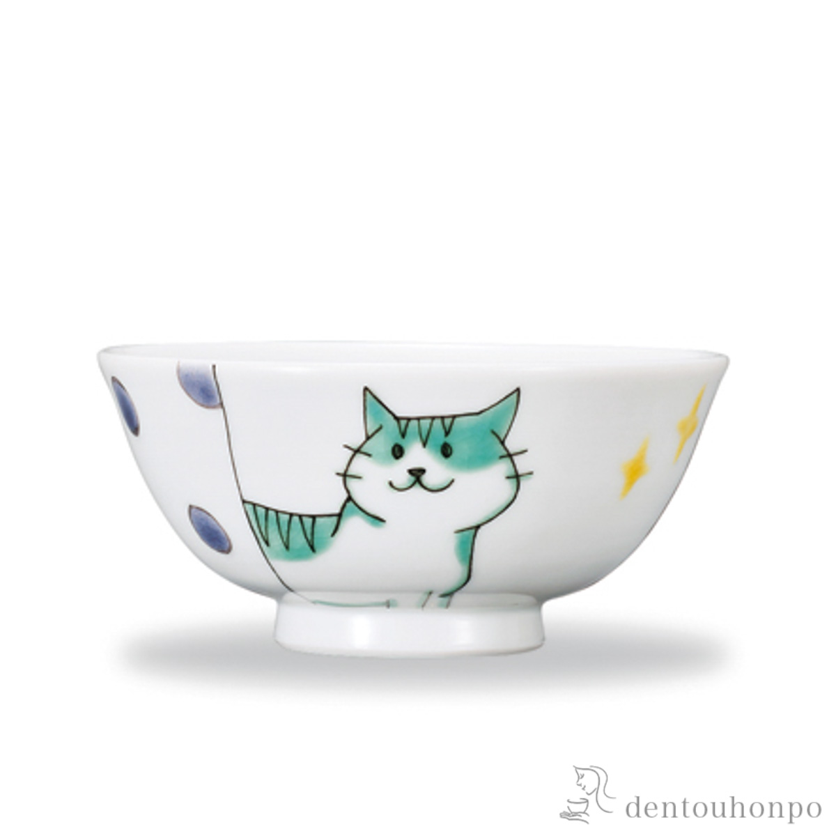 プチ飯碗 水玉ねこ≪在庫確認後、1~3営業日で出荷≫ ( ごはん 白ご飯 お茶碗 飯碗 おすすめ 九谷焼 )