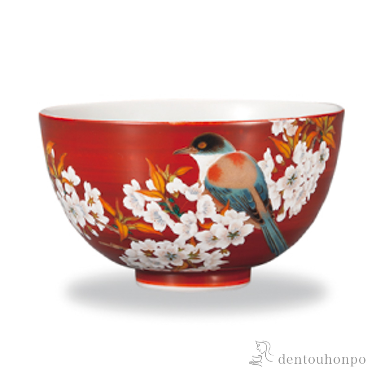 【送料無料】飯碗 赤地 山桜に鳥≪在庫確認後、1~3営業日で出荷≫ ( ごはん 白ご飯 お茶碗 飯碗 おすすめ 九谷焼 )