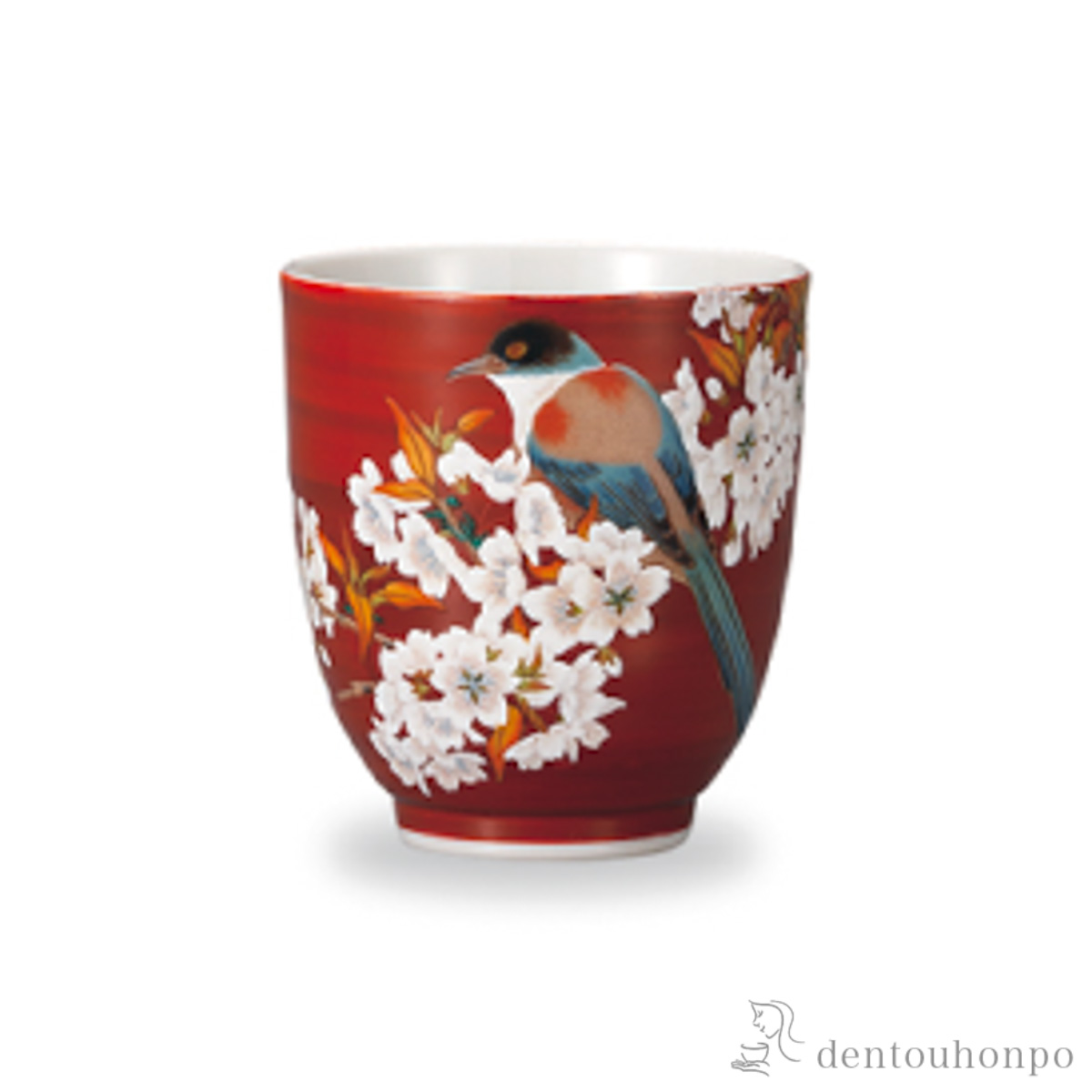 湯呑 赤地 山桜に鳥≪在庫確認後、1~3営業日で出荷≫ ( 湯のみ ゆのみ 湯飲み カップ プレゼント 九谷焼 )