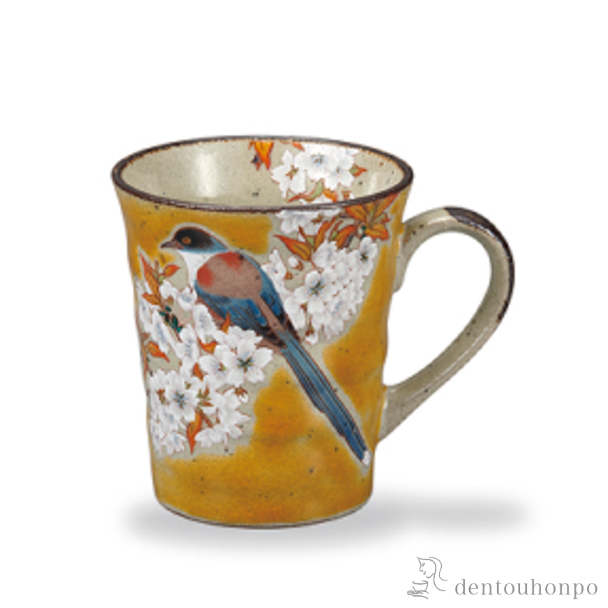 【送料無料】マグカップ 黄地 　山桜に鳥≪在庫確認後、1~3営業日で出荷≫ ( プレゼント デザイン マグ オリジナル タンブラー 九谷焼 )