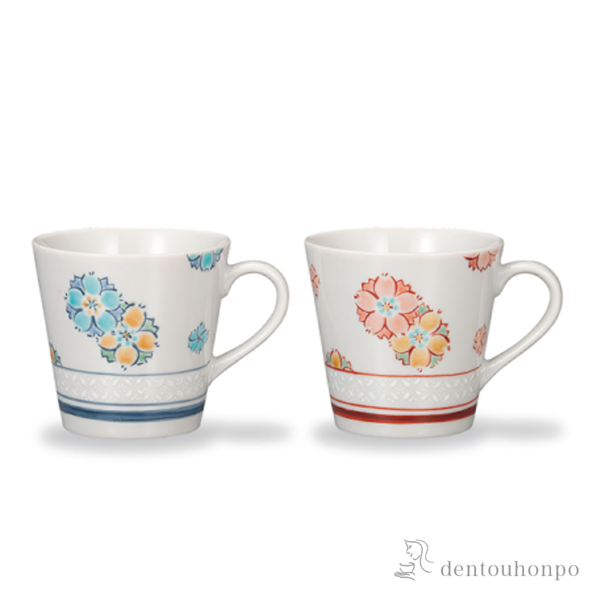 マグカップ 白七宝桜文 ペア≪在庫確認後、1~3営業日で出荷≫ ( プレゼント デザイン マグ オリジナル タンブラー 九谷焼 )
