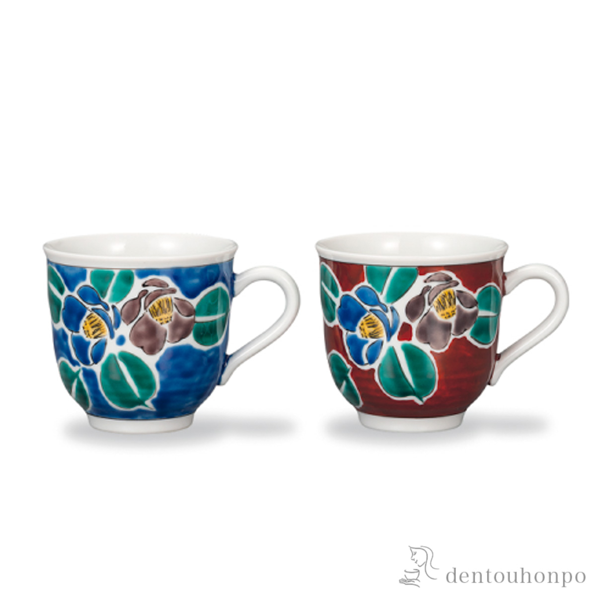 【送料無料】マグカップ 吉田屋山茶花 赤紺 ペア≪在庫確認後、1~3営業日で出荷≫ ( プレゼント デザイン マグ オリジナル タンブラー 九谷焼 )