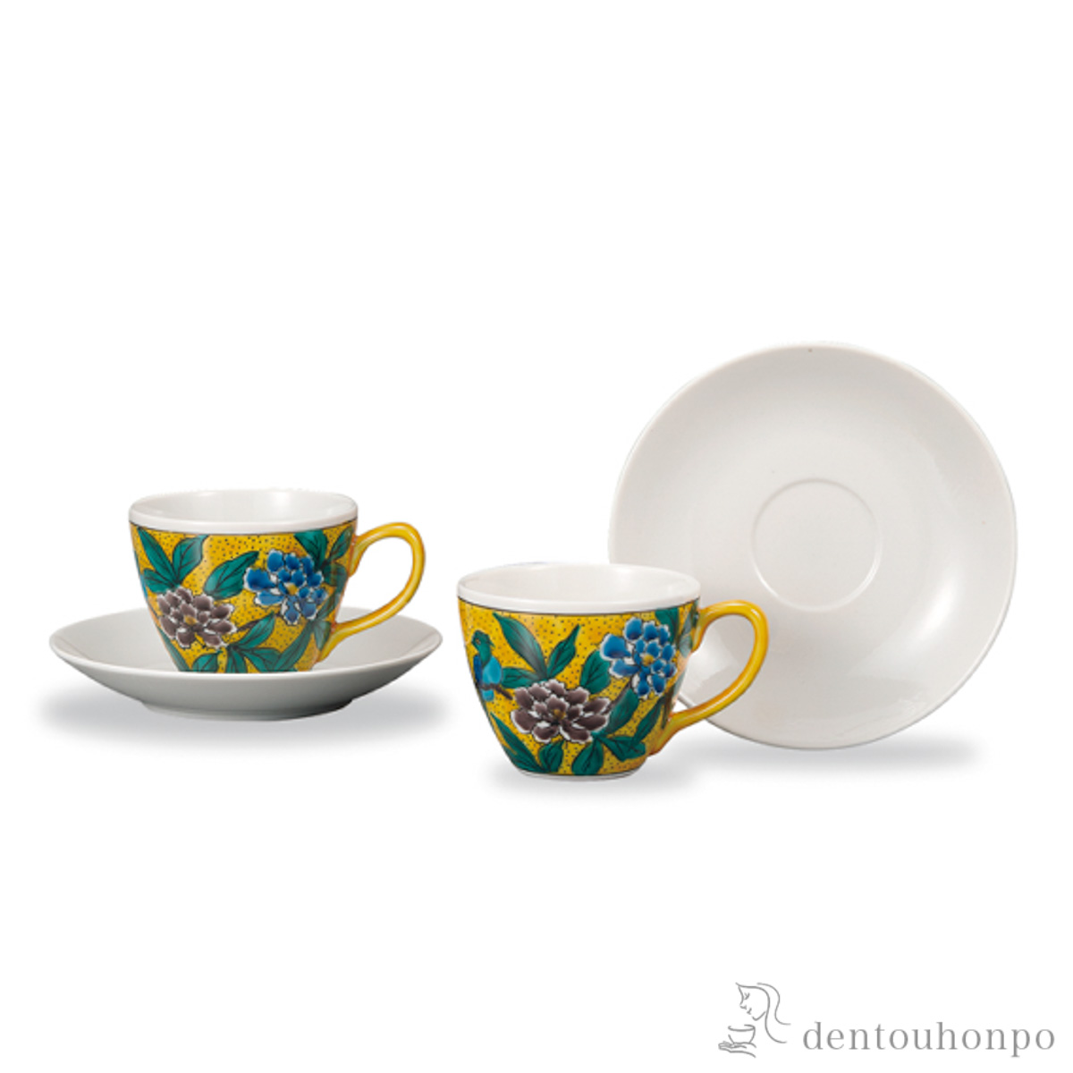 【送料無料】カップ＆ソーサー 吉田屋風花鳥 ペア≪在庫確認後、1~3営業日で出荷≫ ( セット ソーサー ティーカップ 美味しい おすすめ 九谷焼 )