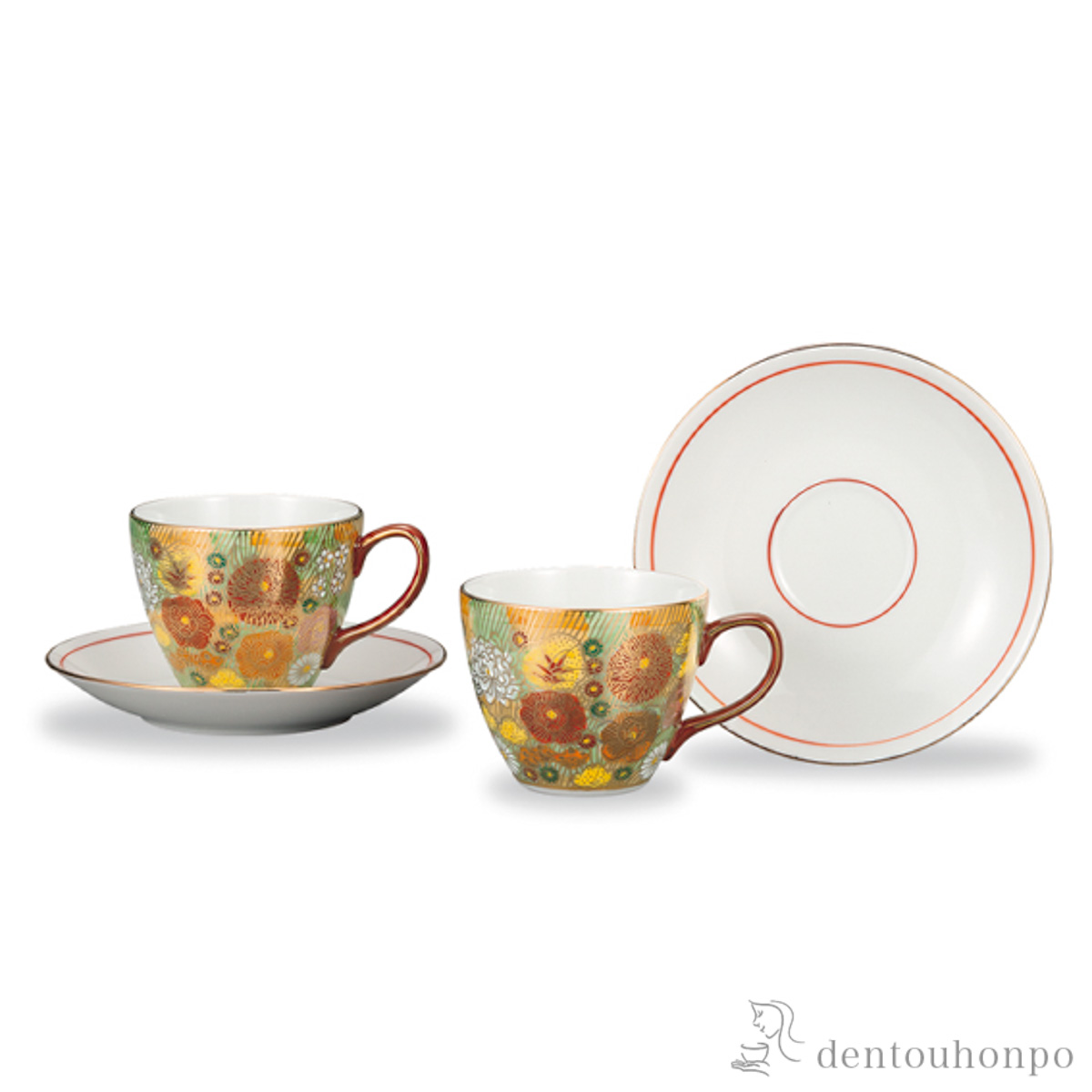 【送料無料】カップ＆ソーサー 金花詰 ペア≪在庫確認後、1~3営業日で出荷≫ ( セット ソーサー ティーカップ 美味しい おすすめ 九谷焼 )