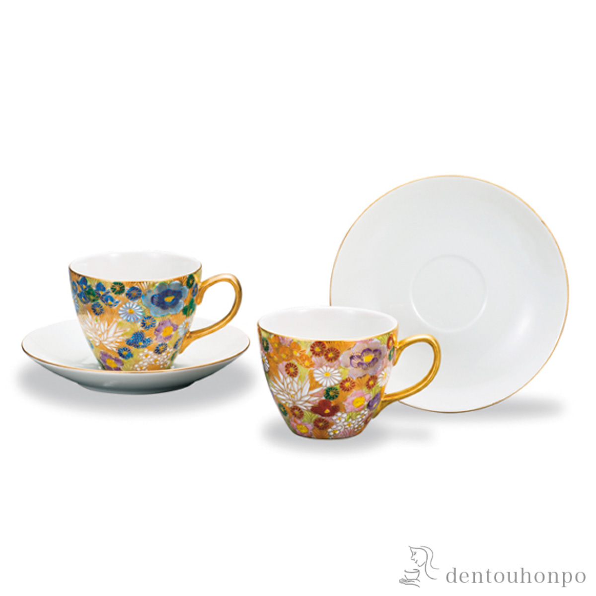 【送料無料】カップ＆ソーサー 金花詰 ペア≪在庫確認後、1~3営業日で出荷≫ ( セット ソーサー ティーカップ 美味しい おすすめ 九谷焼 )