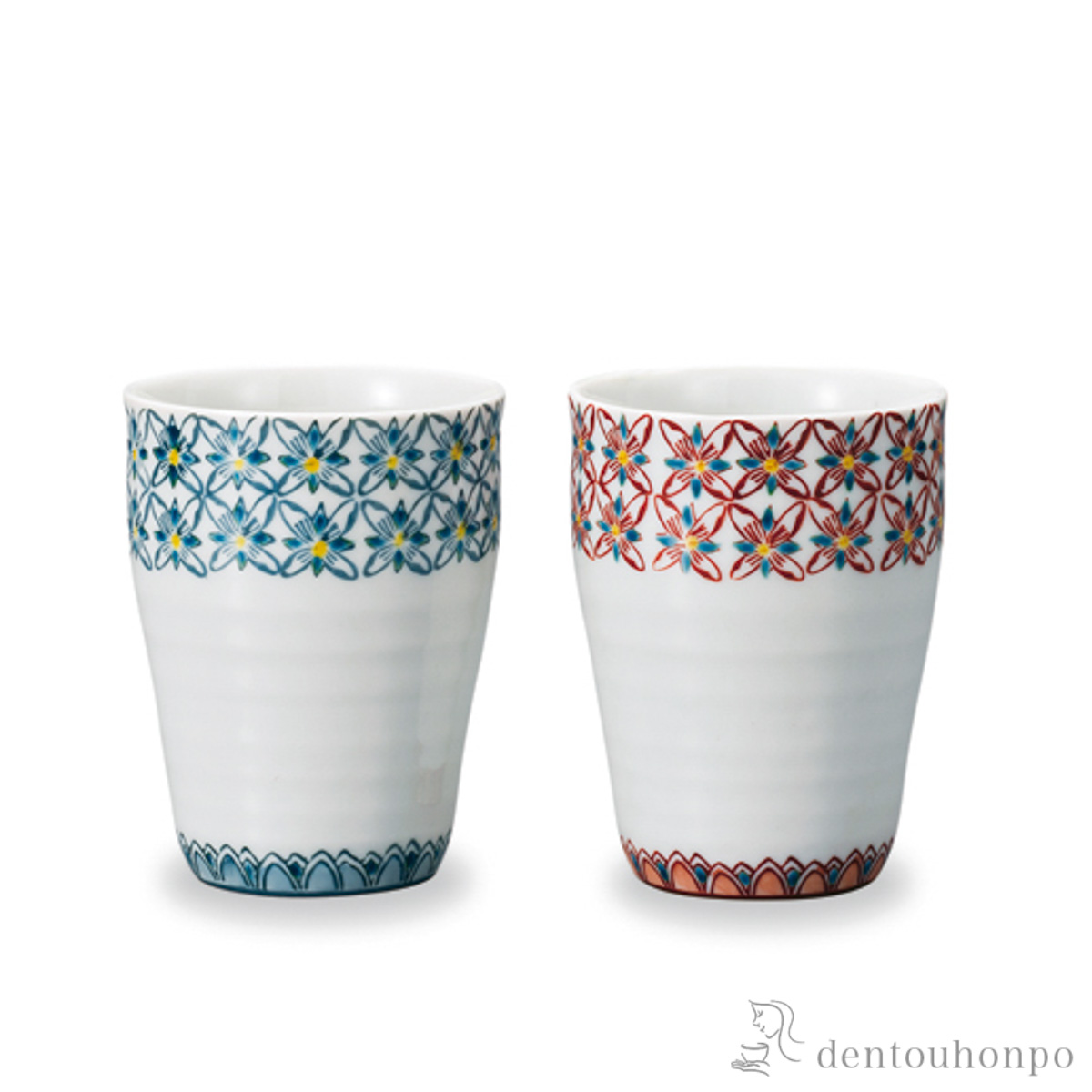 フリーカップ 花紋 ペア≪在庫確認後、1~3営業日で出荷≫ ( 焼酎グラス ビアカップ ビールグラス フリーカップ グラス 九谷焼 )