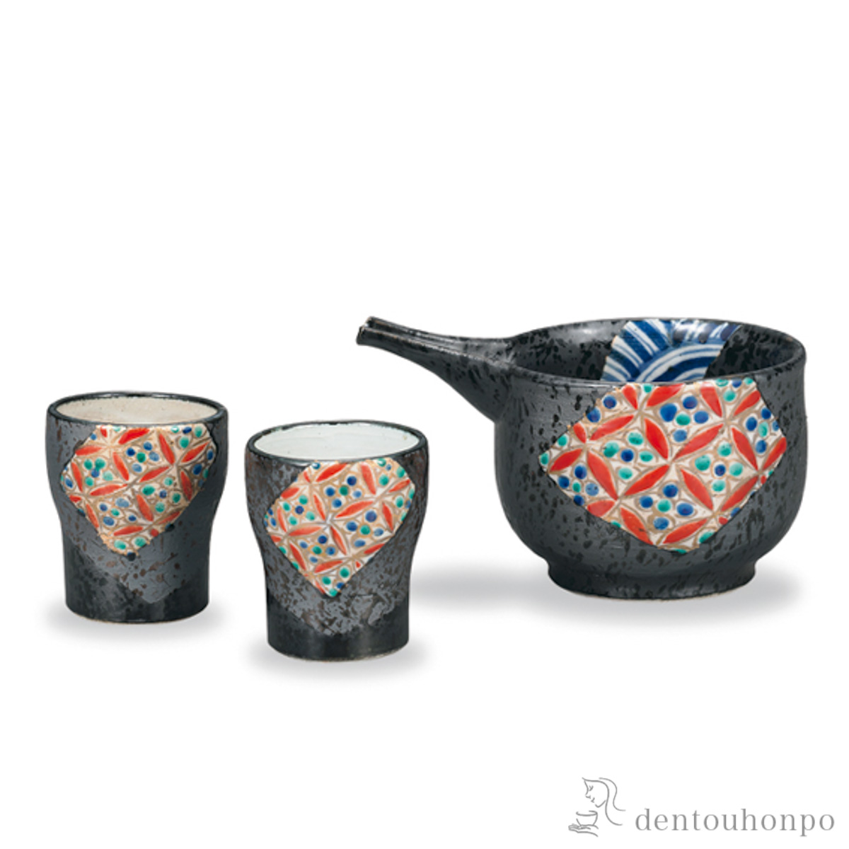 【送料無料】晩酌揃 黒紬小紋≪在庫確認後、1~3営業日で出荷≫ ( 酒器 日本酒 冷酒 プレゼント 人気 九谷焼 )