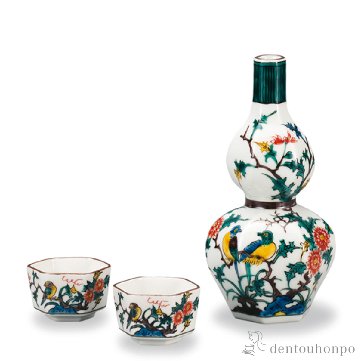 【送料無料】晩酌揃 古九谷風花鳥≪在庫確認後、1~3営業日で出荷≫ ( 酒器 日本酒 冷酒 プレゼント 人気 九谷焼 )