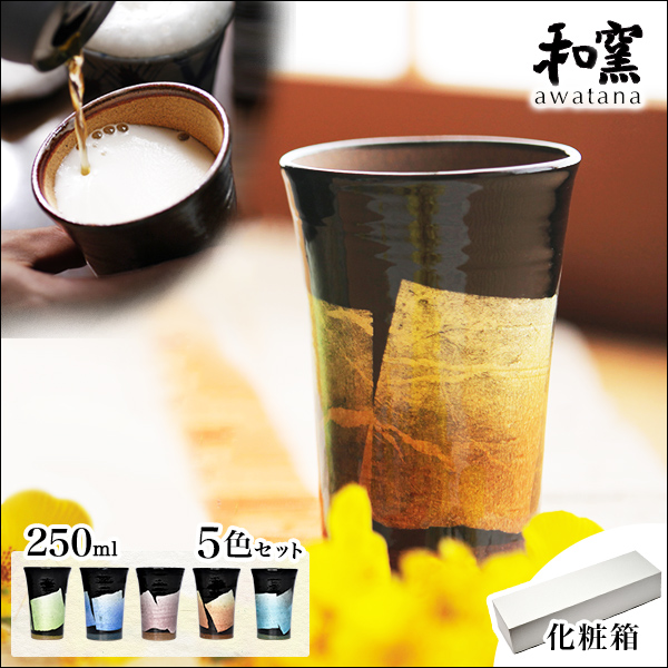 【送料無料】九谷焼 ビアカップ awatana 銀彩 化粧箱付き 250ml 5色セット≪13時までのご注文即日発送(休業日を除く)≫ 【伝統保証】 ( 和窯 awatana あすつく タンブラー ビアグラス ビアカップ 陶器 ビール 九谷焼 )