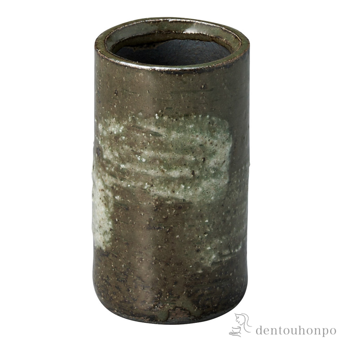 ミニ花瓶 緑釉白刷毛 筒≪在庫確認後、21営業日程で出荷≫ ( へちもん 木札名入れ有料 母の日 プレゼント 初任給 一輪挿し おしゃれ 花器 フラワーベース かわいい 信楽焼 )