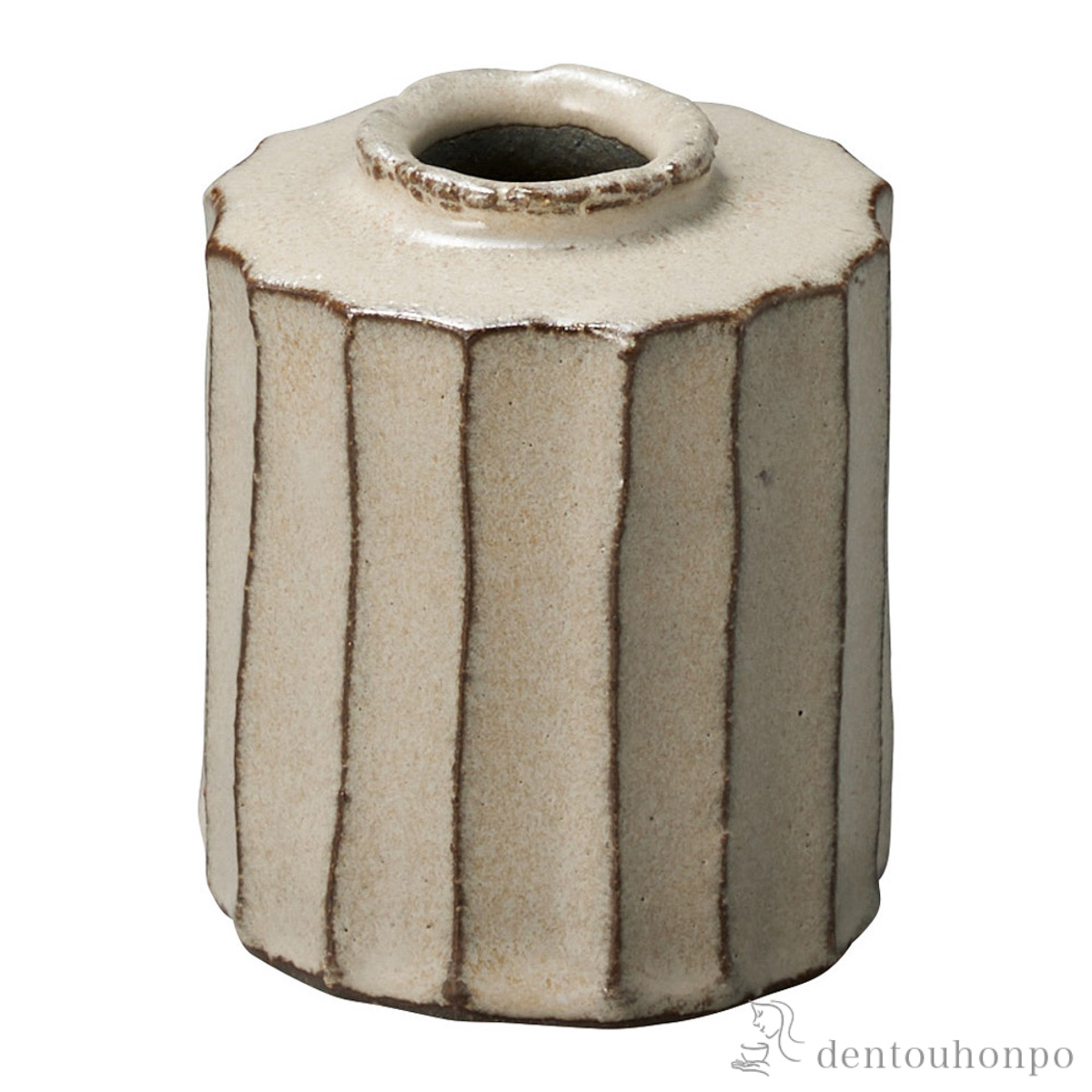 ミニ花瓶 グレージュ しのぎ 角瓶≪在庫確認後、21営業日程で出荷≫ ( へちもん 木札名入れ有料 母の日 プレゼント 初任給 一輪挿し おしゃれ 花器 フラワーベース かわいい 信楽焼 )