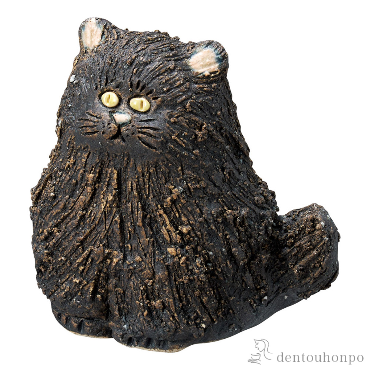 【送料無料】置物 猫のMUKU 黒 大≪在庫確認後、10~14営業日程で出荷≫ ( へちもん 木札名入れ有料 信楽焼 )