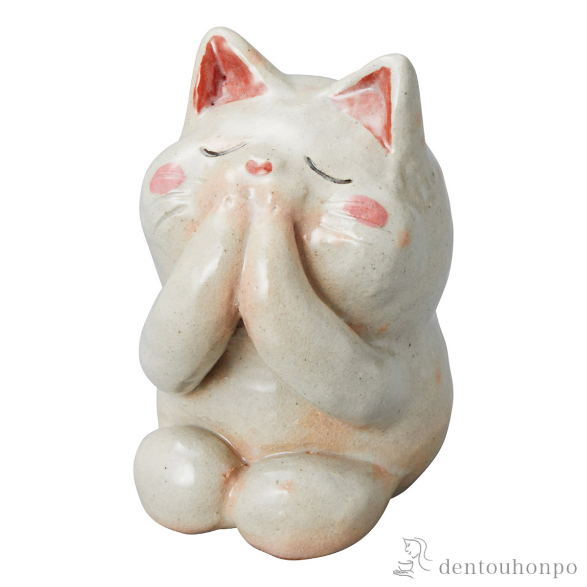 置物 しあわせ猫 おねがい 小≪在庫確認後、10~14営業日程で出荷≫ ( へちもん 木札名入れ有料 置物 幸運 開運 まねきねこ 風水 信楽焼 )