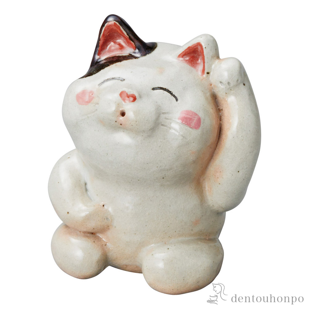 置物 しあわせ猫 てまねき 小≪在庫確認後、10~14営業日程で出荷≫ ( へちもん 木札名入れ有料 初任給 プレゼント 父の日 置物 幸運 開運 まねきねこ 風水 信楽焼 )