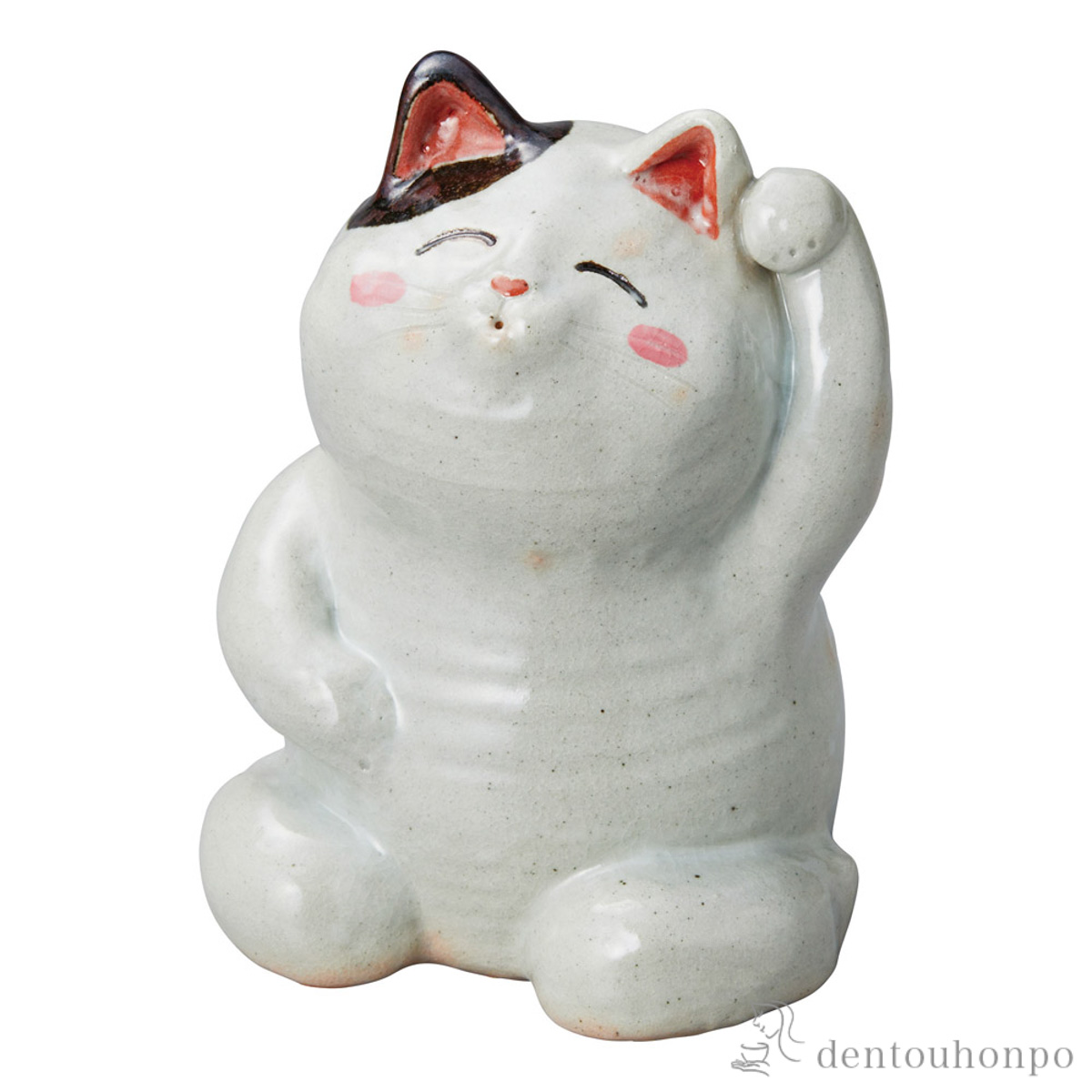 【送料無料】置物 しあわせ猫 てまねき 大≪在庫確認後、10~14営業日程で出荷≫ ( へちもん 木札名入れ有料 初任給 プレゼント 父の日 置物 幸運 開運 まねきねこ 風水 信楽焼 )
