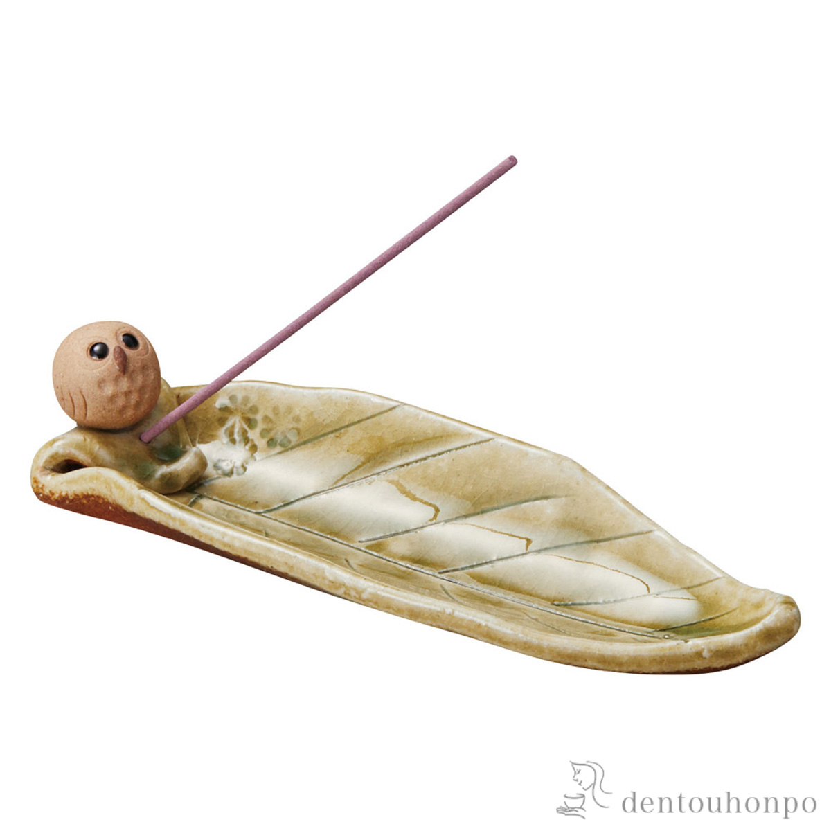 香皿 ふくろう 緑葉 長≪在庫確認後、21営業日程で出荷≫ ( へちもん 母の日 プレゼント 初任給 お香立て インセンス インテリア 雑貨 香皿 信楽焼 )