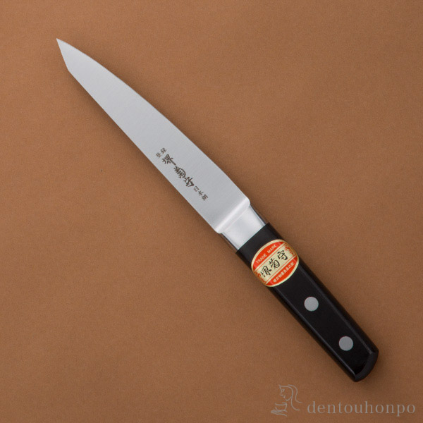 【送料無料】洋包丁 堺菊守 日本鋼（口金付） 骨スキ・丸型 1本 名入れ彫刻無料≪在庫確認後、7営業日程で出荷≫ ( 切れ味 ナイフ 庖丁 人気 おすすめ 堺打刃物 )