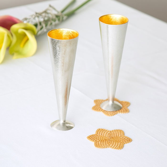 【送料無料】シャンパングラス・コースター 煌きギフトセット 3種類から選べる コースター L 2個セット≪在庫確認後、10~14営業日程で出荷予定≫ ( 木箱名入れ有料 酒器 日本酒 冷酒 プレゼント 人気 高岡銅器 )