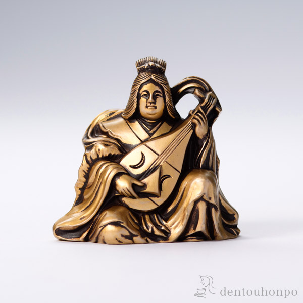 七福神 弁財天 シルキーゴールド≪在庫確認後、10~14営業日程で出荷≫ ( 木札名入れ有料 母の日 プレゼント 初任給 恵比寿 大黒 宝船 置物 幸運 高岡銅器 )