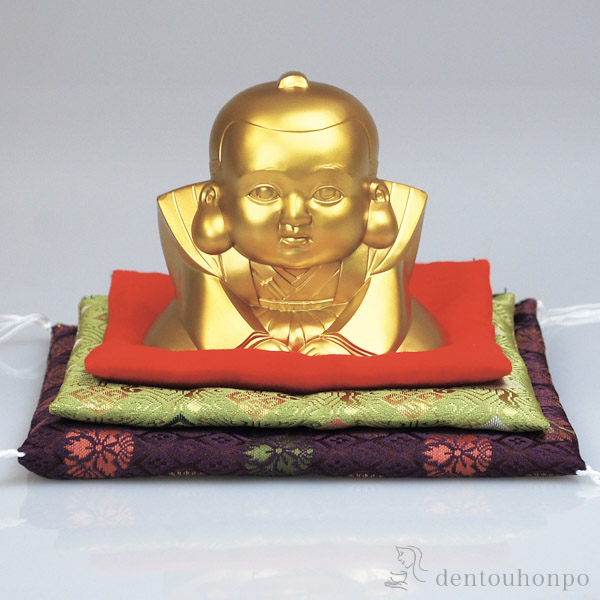 【送料無料】置物 福助 座布団３枚付≪在庫確認後、10~14営業日程で出荷≫ ( 木札名入れ有料 母の日 プレゼント 初任給 置物 玄関 受付 幸運 風水 高岡銅器 )