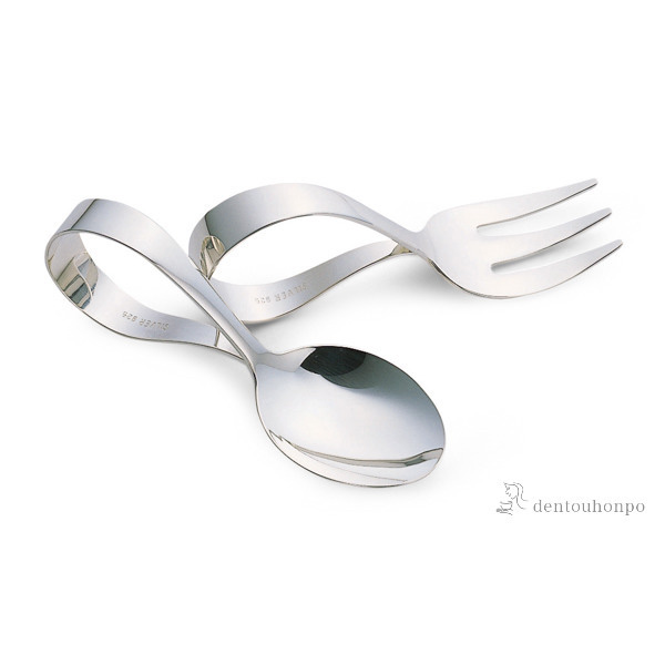 【送料無料】銀製 ベビースプーン＆フォークセット≪在庫確認後、10~14営業日程で出荷≫ ( 退職祝い 定年 赤ちゃん ベビー キッズ 離乳食 出産祝い 東京銀器（銀工芸） )