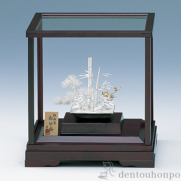 【送料無料】銀製 盆栽 松竹梅 3号・28g≪約半年で出荷予定≫ ( 木札名入れ有料 高級 コレクション 美術品 工芸品 伝統 東京銀器（銀工芸） )