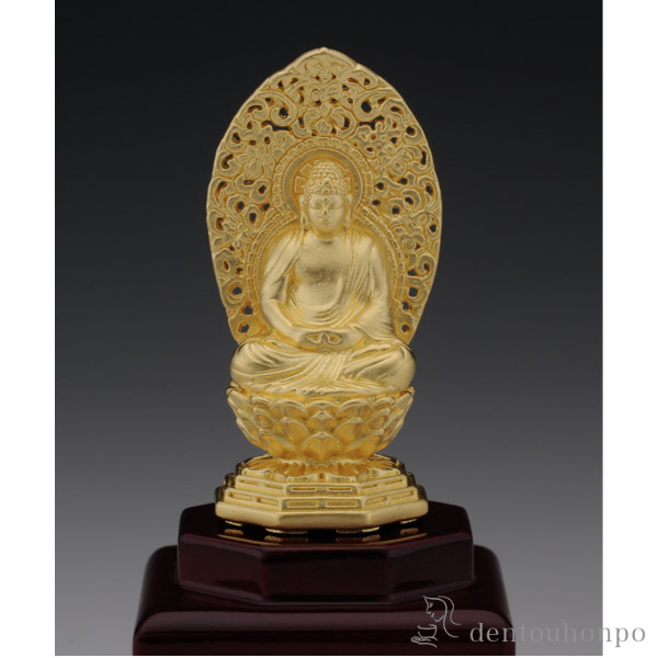 【送料無料】純金製 お守り御本尊 阿弥陀如来 戌・亥年 ガラスケース　飾り台付≪2ヶ月程で出荷予定≫ ( 光則（金工芸） 木札名入れ有料 仏壇 寺院 仏様 日本 仏具 東京銀器（金工芸） )