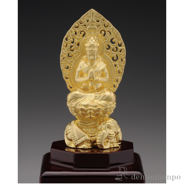 【送料無料】純金製 お守り御本尊 普賢菩薩 辰・巳年 ガラスケース　飾り台付≪2ヶ月程で出荷予定≫ ( 光則（金工芸） 木札名入れ有料 仏壇 寺院 仏様 日本 仏具 東京銀器（金工芸） )