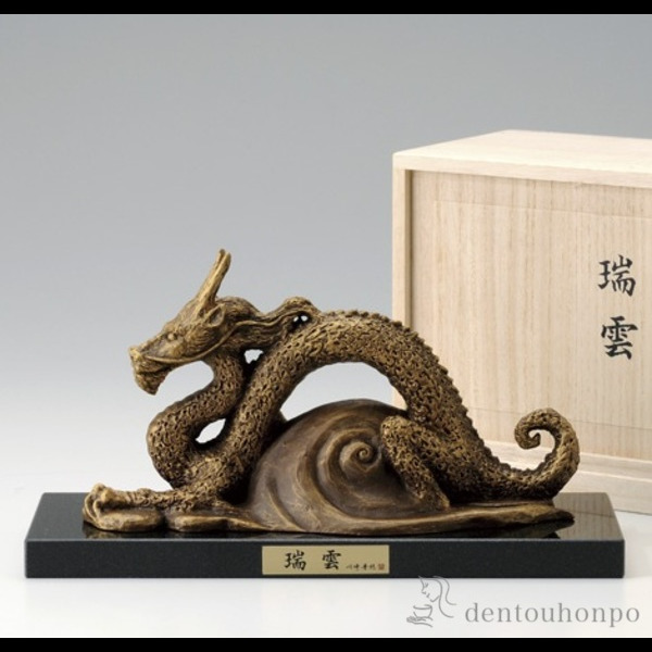 【送料無料】銅製 瑞雲 茶金 御影石付き≪在庫確認後、1~3営業日で出荷※5／8以降≫ ( 木札名入れ有料 子 辰 龍 午 丑 高岡銅器 )