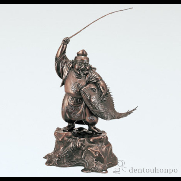 【送料無料】銅製 恵比須 銀線入 17号≪在庫確認後、1~3営業日で出荷≫ ( 木札名入れ有料 恵比寿 大黒 宝船 置物 幸運 高岡銅器 )