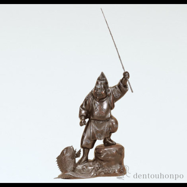 【送料無料】銅製 恵比須 銀線入 12号≪在庫確認後、1~3営業日で出荷≫ ( 木札名入れ有料 恵比寿 大黒 宝船 置物 幸運 高岡銅器 )