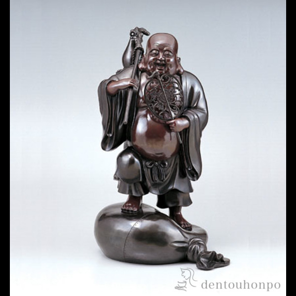 【送料無料】銅製 袋上瓢箪布袋 30号≪在庫確認後、1~3営業日で出荷≫ ( 木札名入れ有料 恵比寿 大黒 宝船 置物 幸運 高岡銅器 )