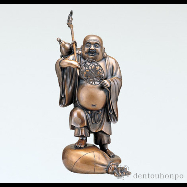 【送料無料】銅製 袋上瓢箪布袋 20号≪在庫確認後、1~3営業日で出荷≫ ( 木札名入れ有料 恵比寿 大黒 宝船 置物 幸運 高岡銅器 )