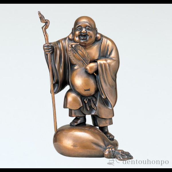 【送料無料】銅製 袋上布袋 13号≪在庫確認後、1~3営業日で出荷≫ ( 木札名入れ有料 恵比寿 大黒 宝船 置物 幸運 高岡銅器 )