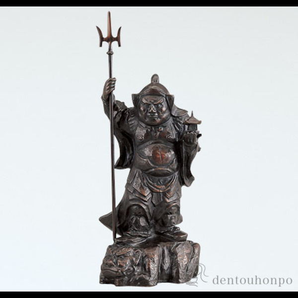 【送料無料】銅製 木彫風 毘沙門天≪在庫確認後、1~3営業日で出荷≫ ( 木札名入れ有料 恵比寿 大黒 宝船 置物 幸運 高岡銅器 )