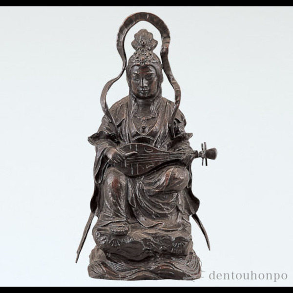 【送料無料】銅製 木彫風 弁財天≪在庫確認後、1~3営業日で出荷≫ ( 木札名入れ有料 恵比寿 大黒 宝船 置物 幸運 高岡銅器 )