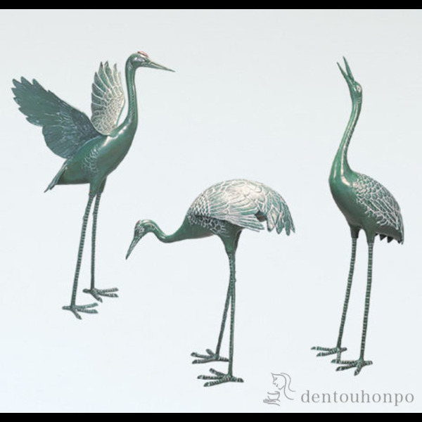 【送料無料】銅製 三羽鶴 35号≪在庫確認後、1~3営業日で出荷≫ ( 木札名入れ有料 置物 庭 造園 ガーデン ガーデニング 高岡銅器 )