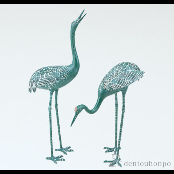 【送料無料】銅製 二羽鶴 30号≪在庫確認後、1~3営業日で出荷≫ ( 木札名入れ有料 置物 庭 造園 ガーデン ガーデニング 高岡銅器 )