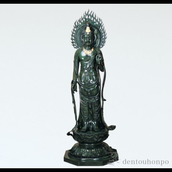 【送料無料】銅製 聖観音像 70号≪在庫確認後、1~3営業日で出荷≫ ( 木札名入れ有料 仏像 お寺 日本 屋外 屋内 高岡銅器 )