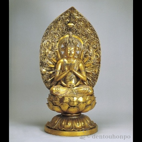 【送料無料】銅製 千手観音菩薩 金箔 子年生まれのお守本尊≪在庫確認後、1~3営業日で出荷≫ ( 木札名入れ有料 仏像 お寺 日本 屋外 屋内 高岡銅器 )