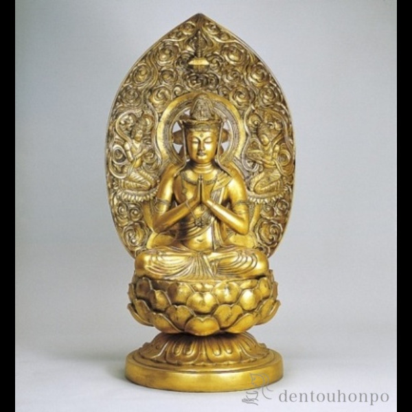 【送料無料】銅製 勢至菩薩 金箔 午年生まれのお守本尊（一周忌）≪在庫確認後、1~3営業日で出荷≫ ( 木札名入れ有料 仏像 お寺 日本 屋外 屋内 高岡銅器 )