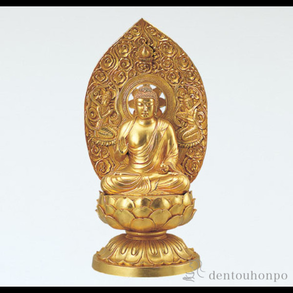 【送料無料】銅製 弥勒菩薩 金箔≪在庫確認後、1~3営業日で出荷≫ ( 木札名入れ有料 仏像 お寺 日本 屋外 屋内 高岡銅器 )
