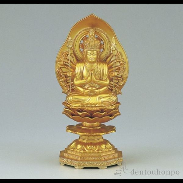 【送料無料】千手観音菩薩 純金メッキ 子年生まれのお守本尊≪在庫確認後、1~3営業日で出荷≫ ( 木札名入れ有料 退職祝い 定年 仏壇 寺院 仏様 日本 仏具 高岡銅器 )