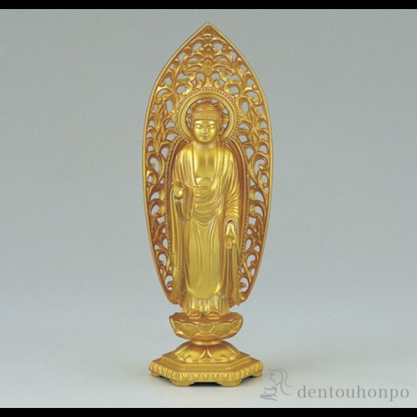 【送料無料】阿弥陀如来 純金メッキ 戌・亥年生まれのお守本尊≪在庫確認後、1~3営業日で出荷≫ ( 木札名入れ有料 仏壇 寺院 仏様 日本 仏具 高岡銅器 )