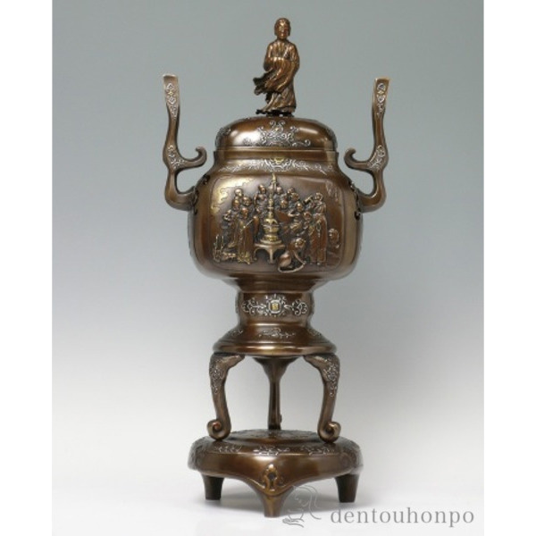 【送料無料】銅製 十六羅漢香炉≪在庫確認後、1~3営業日で出荷≫ ( お香 線香 リラックス 仏具 人気 高岡銅器 )