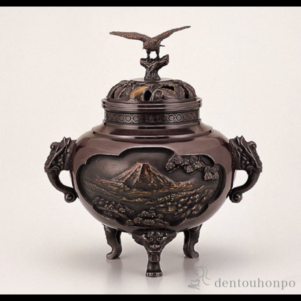 【送料無料】銅製 壱不二弐鷹参茄子香炉≪在庫確認後、1~3営業日で出荷≫ ( お香 線香 リラックス 仏具 人気 高岡銅器 )