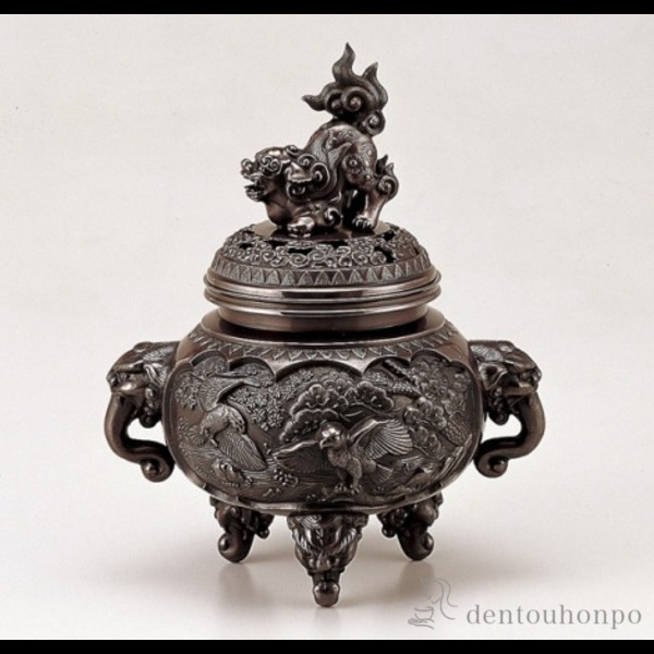 【送料無料】銅製 新特大花鳥香炉 徳色≪在庫確認後、1~3営業日で出荷≫ ( お香 線香 リラックス 仏具 人気 高岡銅器 )