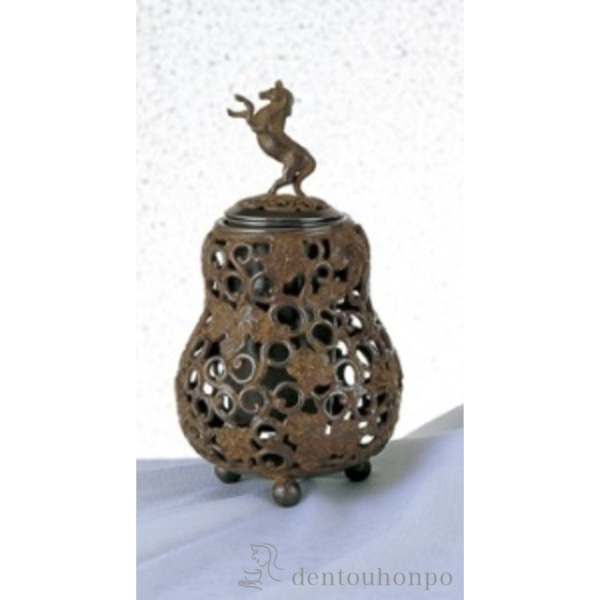【送料無料】銅製 瓢箪透駒香炉 徳色≪在庫確認後、1~3営業日で出荷≫ ( お香 線香 リラックス 仏具 人気 高岡銅器 )